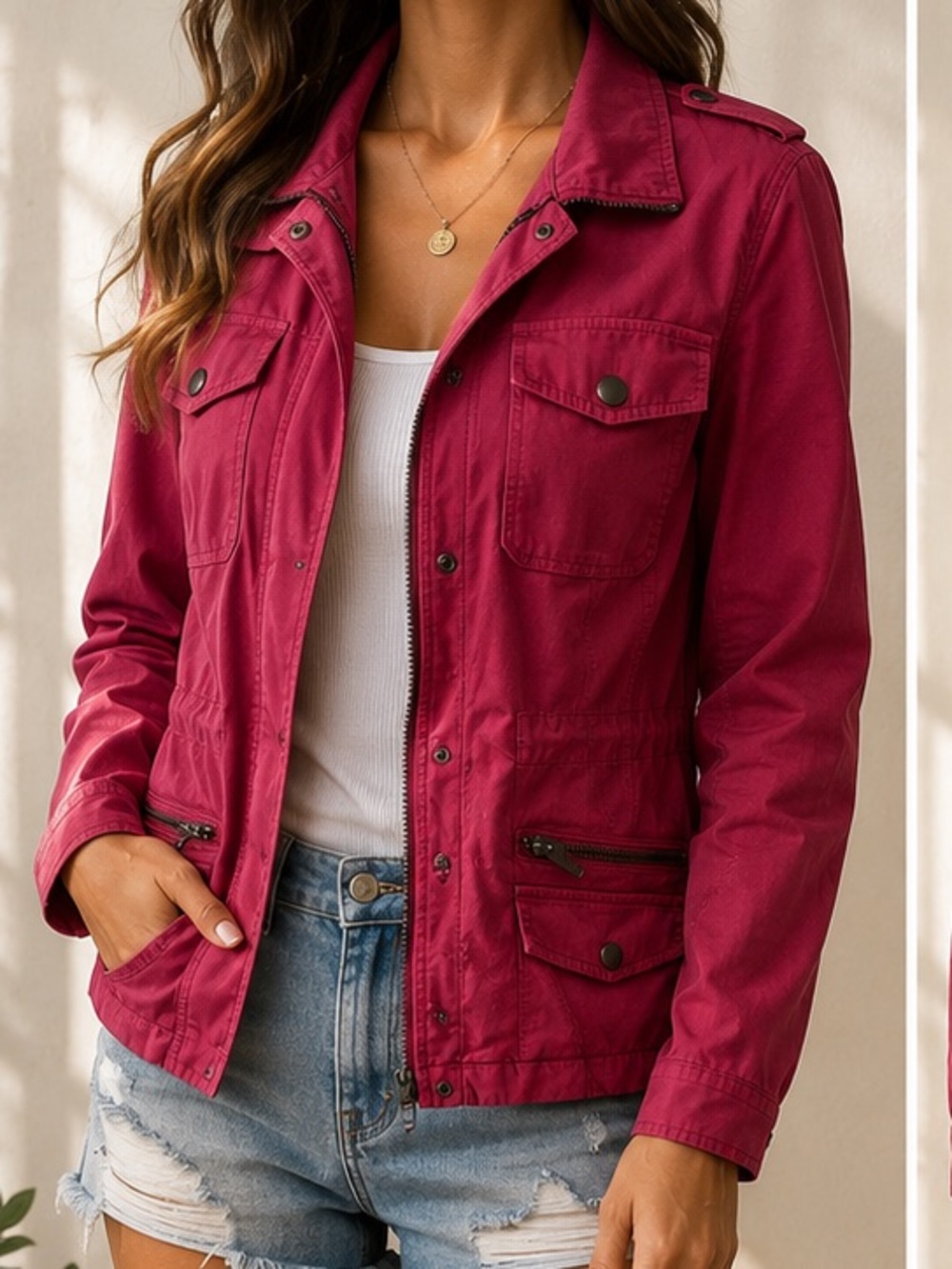 KUT From The Kloth Magenta Pink Utility Military Jacket Size Medium